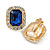23mm Tall/ Clear/Royal Blue Crystal Square Clip On Earrings in Gold Tone Metal - view 2