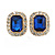 23mm Tall/ Clear/Royal Blue Crystal Square Clip On Earrings in Gold Tone Metal - view 4