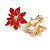 Christmas Red Enamel Poinsettia Holiday Stud Clip On Earrings In Gold Tone - 25mm Diameter - view 2