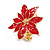 Christmas Red Enamel Poinsettia Holiday Stud Clip On Earrings In Gold Tone - 25mm Diameter - view 5