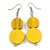 Double Bead Yellow Wooden Drop Earrings - 60mm Long