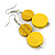 Double Bead Yellow Wooden Drop Earrings - 60mm Long - view 3