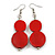 Double Bead Red Wooden Drop Earrings - 60mm Long