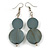 Double Bead Grey Wooden Drop Earrings - 60mm Long - view 4