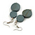 Double Bead Grey Wooden Drop Earrings - 60mm Long - view 2