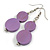 Double Bead Lavender Purple Wooden Drop Earrings - 60mm Long