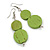 Double Bead Lime Green Wooden Drop Earrings - 60mm Long - view 2