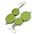 Double Bead Lime Green Wooden Drop Earrings - 60mm Long - view 4