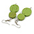 Double Bead Lime Green Wooden Drop Earrings - 60mm Long - view 6