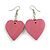 Rose Pink Wood Grain Heart Drop Earrings - 60mm L - view 2