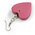 Rose Pink Wood Grain Heart Drop Earrings - 60mm L - view 5
