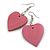 Rose Pink Wood Grain Heart Drop Earrings - 60mm L - view 6