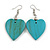 Turquoise Coloured Wood Grain Heart Drop Earrings - 60mm L - view 4