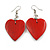 Red Wood Grain Heart Drop Earrings - 60mm L - view 4