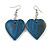 Blue Wood Grain Heart Drop Earrings - 60mm L - view 4
