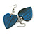 Blue Wood Grain Heart Drop Earrings - 60mm L - view 2