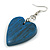 Blue Wood Grain Heart Drop Earrings - 60mm L - view 6
