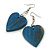 Blue Wood Grain Heart Drop Earrings - 60mm L - view 7