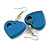 Blue Cut Out Heart Wooden Drop Earrings - 55mm Long