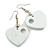 White Cut Out Heart Wooden Drop Earrings - 55mm Long - view 2