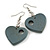 Grey Cut Out Heart Wooden Drop Earrings - 55mm Long - view 5
