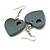 Grey Cut Out Heart Wooden Drop Earrings - 55mm Long - view 2