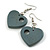 Grey Cut Out Heart Wooden Drop Earrings - 55mm Long - view 1