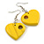 Yellow Cut Out Heart Wooden Drop Earrings - 55mm Long - view 2