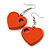 Orange Cut Out Heart Wooden Drop Earrings - 55mm Long - view 6