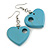 Pastel Blue Cut Out Heart Wooden Drop Earrings - 55mm Long - view 2