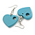 Pastel Blue Cut Out Heart Wooden Drop Earrings - 55mm Long