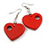 Red Cut Out Heart Wooden Drop Earrings - 55mm Long - view 5