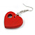 Red Cut Out Heart Wooden Drop Earrings - 55mm Long - view 7