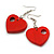 Red Cut Out Heart Wooden Drop Earrings - 55mm Long - view 2