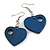 Dark Blue Cut Out Heart Wooden Drop Earrings - 55mm Long - view 5