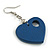 Dark Blue Cut Out Heart Wooden Drop Earrings - 55mm Long - view 6