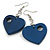 Dark Blue Cut Out Heart Wooden Drop Earrings - 55mm Long - view 2