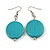 Turquoise Coloured Wood Coin Drop Earrings - 55mm