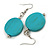 Turquoise Coloured Wood Coin Drop Earrings - 55mm - view 2