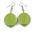 Pear Green Wood Coin Drop Earrings - 55mm