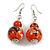 Orange/Black/White Double Bead Wood Drop Earrings - 60mm L - view 2