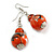 Orange/Black/White Double Bead Wood Drop Earrings - 60mm L - view 4