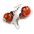 Orange/Black/White Double Bead Wood Drop Earrings - 60mm L
