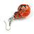 Orange/Black/White Double Bead Wood Drop Earrings - 60mm L - view 5