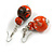 Orange/Black/White Double Bead Wood Drop Earrings - 60mm L - view 7