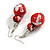 Red/White/Black Double Bead Wood Drop Earrings - 60mm L - view 2