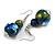 Dark Blue/Gold/White Double Bead Wood Drop Earrings - 60mm L - view 6