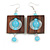 Stylish Square Wood Light Blue Glass Bead Drop Earrings - 75mm Long