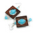 Stylish Square Wood Light Blue Glass Bead Drop Earrings - 75mm Long - view 2