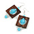Stylish Square Wood Light Blue Glass Bead Drop Earrings - 75mm Long - view 6